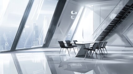 Aufkleber - Modern conference room with sleek design and city view.