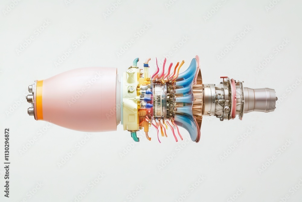 Detailed Cross Sectional Diagram of a Jet Engine Showcasing Internal ...