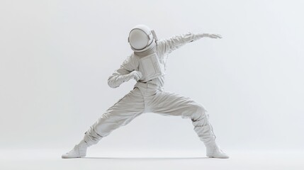 Leinwandbilder - A dynamic pose of a white-suited astronaut against a minimalist background.