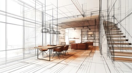 Fototapete - A minimalist architectural design showcasing a modern living space with linear elements.