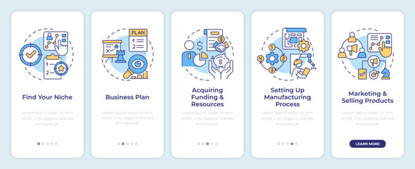 Wall Mural - starting manufacturing business onboarding mobile app screen. walkthrough 5 steps editable graphic i