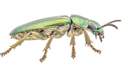 Poster - A detailed macro image of a vibrant green beetle showcasing its intricate features.