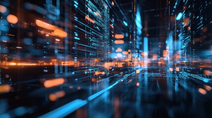 Wall Mural - digital cityscape: a symphony of data and light