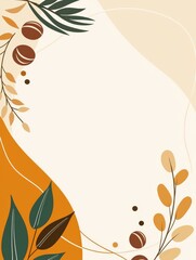  Abstract botanical illustration with earthy colors and curved shapes.