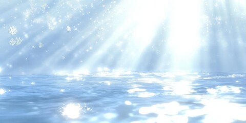 Poster - Soft Blue Background with Rays of Sunlight Reflecting on Water Surface, Creating a Dreamy and Serene Atmosphere for Various Creative Projects