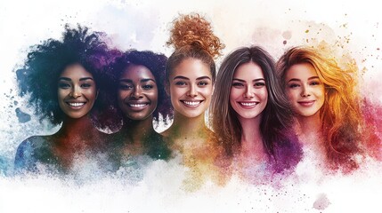 Wall Mural - Five women, each with different skin tones and hairstyles