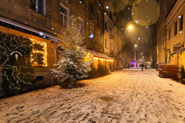 Wall Mural -  Lviv street in winter night