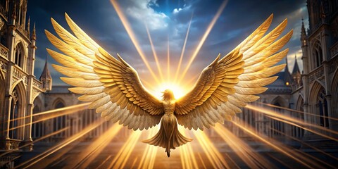 Wall Mural - Majestic Golden Angel with Radiant Wings