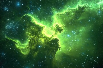 Wall Mural - Otherworldly green nebula fills the cosmos with vibrant colors.