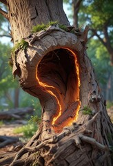Wall Mural - a tree trunk breaks and falls with shattered fibers and snapped branches, snapped, splintered, branc