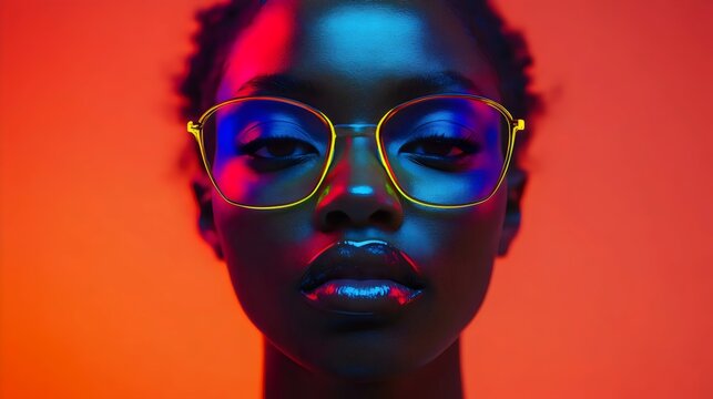 A woman with glasses is staring at the camera