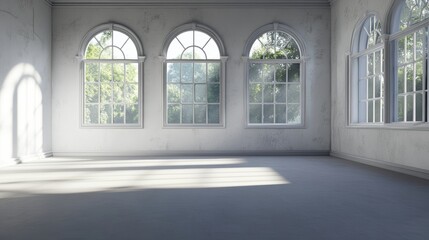 Wall Mural - Bright Empty Room with Large Windows and Natural Light Streaming In