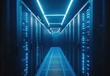 © warunthorn - Illuminated Data Center Hallway with Blue Lighting and Servers