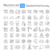© bsd studio - Geotechnical survey RGB color icons set. Exploring grounds for construction industry. Geodetic investigation. Customizable thin line symbols. Isolated vector outline illustrations. Editable stroke