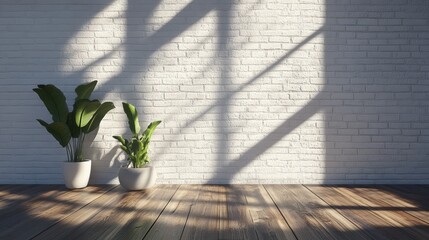 Poster - Bright and Minimalist Indoor Space with Green Plants and White Wall