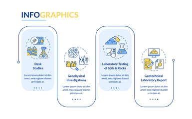 Wall Mural - Geotechnical investigation rectangle infographic vector. Geodetic survey with modern equipment. Data visualization with 4 steps. Editable rectangular options chart. Lato-Bold, Regular fonts used