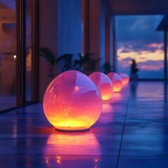 Wall Mural - A row of glowing orbs are lit up in a hallway