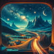 © good-J - the mountain scenery of the night when the stars shine beautifully별이 아름답게 빛나는 밤의 산골 풍경,Generative AI