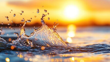 Wall Mural - water splashes and creates ripples as sunlight reflects off droplets in a tranquil setting during su