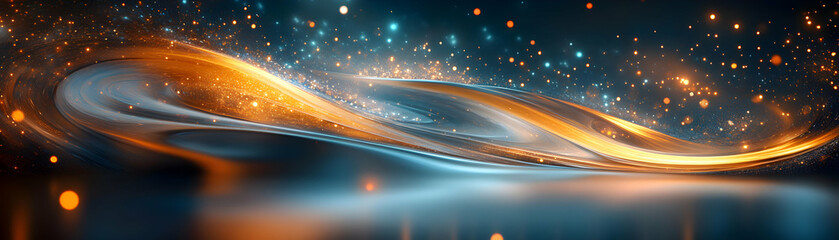 Wall Mural - cosmic wave, glowing nebula swirls across dark space, featuring vivid orange and blue hues, illumina