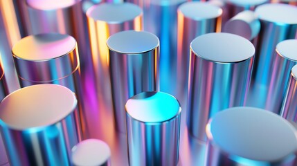 Wall Mural - shiny, metallic cylinders with a rainbow sheen.