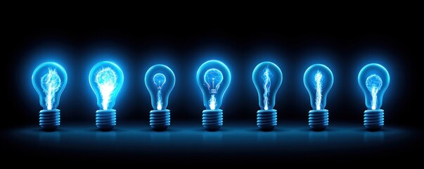 Aufkleber - Glowing Blue Light Bulbs Ideas Innovation Energy Concept