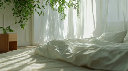 Wall Mural - Cozy Bedroom with Natural Light and Greenery for Relaxation