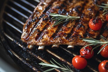 Sticker - Grilled Ribs with Rosemary and Cherry Tomatoes by Generative Ai