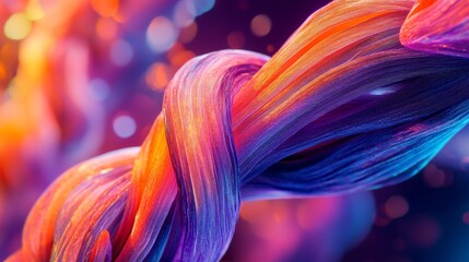 Wall Mural - A vibrant abstract composition featuring a twisted strand of colorful material. The play of light adds depth and intrigue to this stunning visual. Generative AI