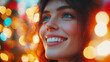 © SashaMagic - Young woman smiling among festive lights