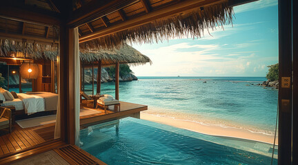 Wall Mural - luxury house on the beach. asian.