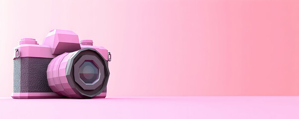 Wall Mural - pink geometric camera illustration on a soft pink background