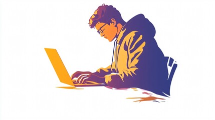 Professional Programmer Using Laptop at Desk in Office Workspace