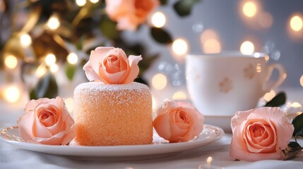 Wall Mural - Delicate Rose Cake with Soft Lighting and Relaxing Atmosphere for Celebrations