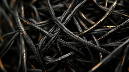Wall Mural - abstract tangled black and gold cords.