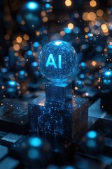 Wall Mural - futuristic blue and white ai logo concept with digital effects and light