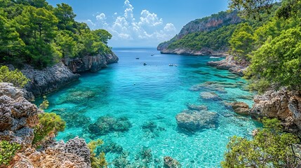 Wall Mural - tranquil tropical cove with vibrant coral reef and crystal clear waters