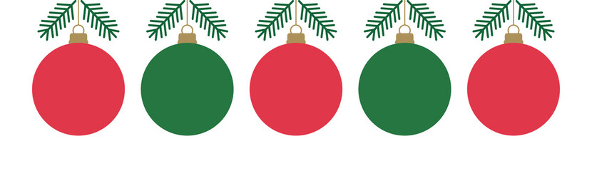 Wall Mural - christmas balls ornaments decoration. red and green hanging baubles on white background. vector illu