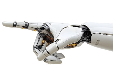 Wall Mural - white cyborg robotic hand pointing his finger - 3d rendering isolated on free png background.