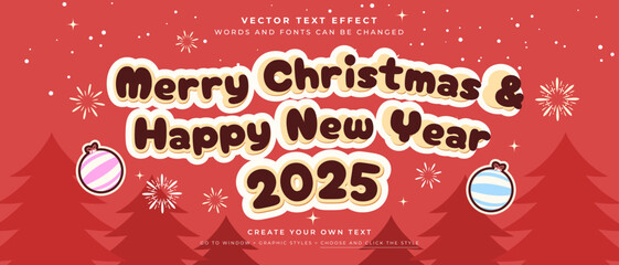 Wall Mural - merry christmas and happy new year 2025 text effect