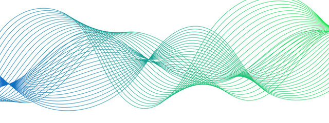 Poster - Abstract Blue and Green glowing frequency sound wave technology curve lines background. Curved wavy lines tech futuristic motion background. Geometric technology & frequency gradient lines. 