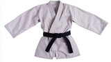 Karate gi with black belt, isolated on a white background
