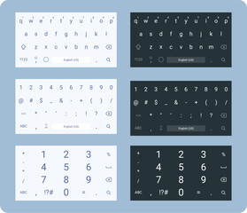 Wall Mural - smartphone keyboard in light and dark mode, keypad alphabet buttons in modern flat style, mobile pho