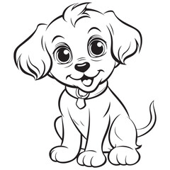 Wall Mural - Vector isolated cute cartoon little puppy, black line outline drawing.