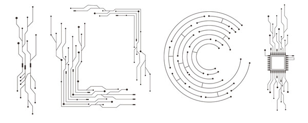 Wall Mural - Circuit board line microchip, software. Integrated motherboard, connections. Innovative Electronic Network. Technology background, design elements geometric and connection system.