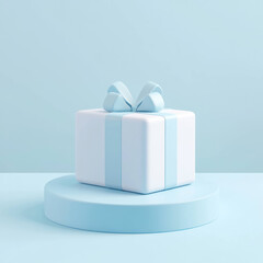 Leinwandbilder - pastel blue gift box on platform with minimalist design