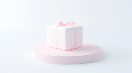 Leinwandbilder - Soft pink gift box on round platform, minimalist design