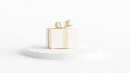 Poster - Minimalist gift box with ribbon on white platform