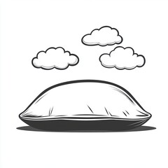 Sticker - A minimalist black and white logo featuring a pillow with three fluffy clouds above, representing relaxation and comfort