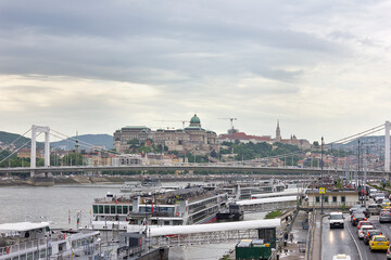 Wall Mural - View of Budapest. Cityscape with the Dniester River, embankment and royal residence